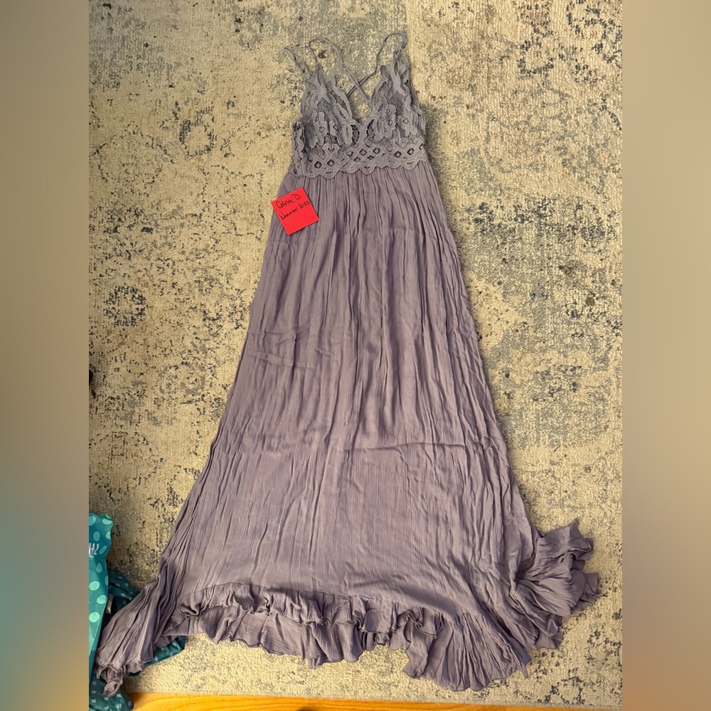 Free People Dusty Lavender Lace-Trim Maxi Dress NWOT XS - Picture 2 of 4
